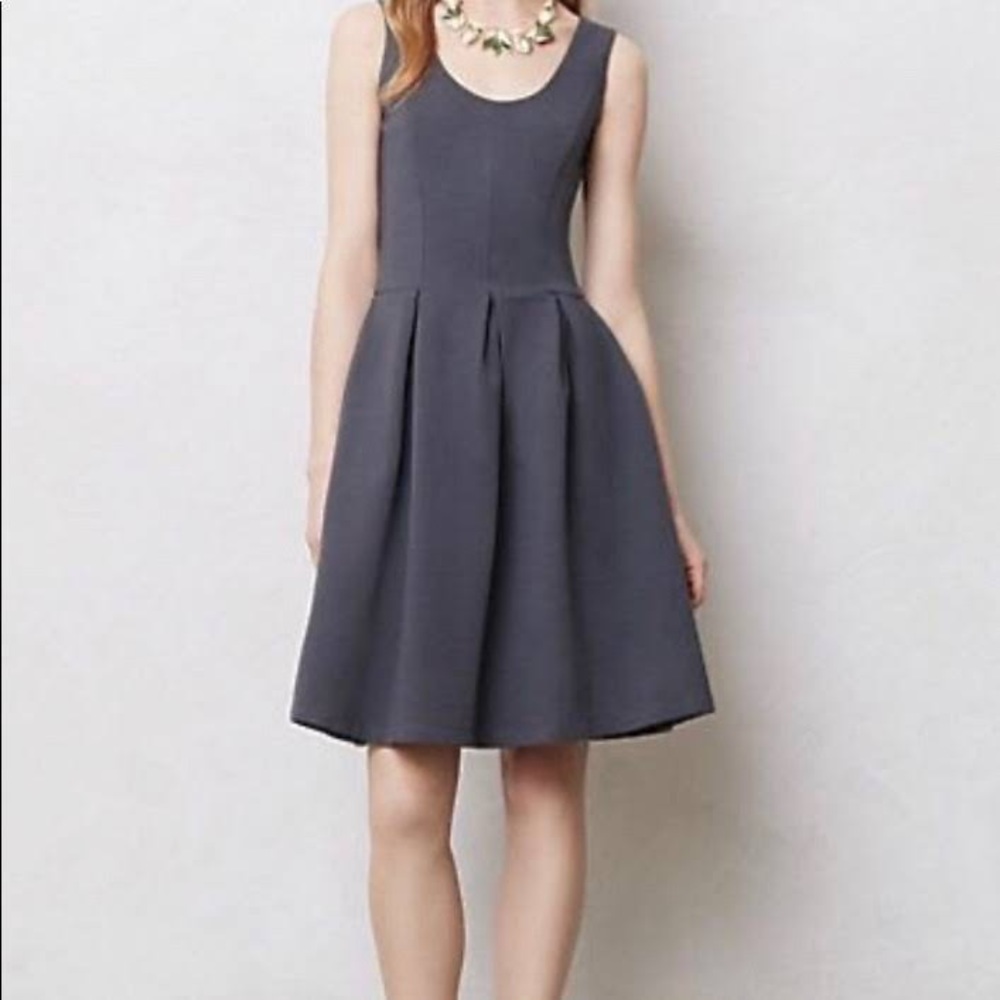 BORDEAUX Anthropologie Minerve charcoal gray fit & flare dress